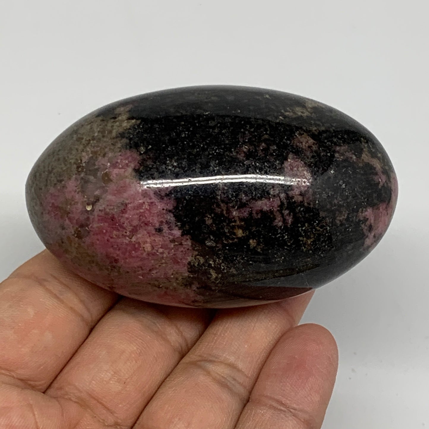 221.6g, 2.8"x1.7"x1.6", Rhodonite Palm-Stone Polished Reiki Madagascar,B12097