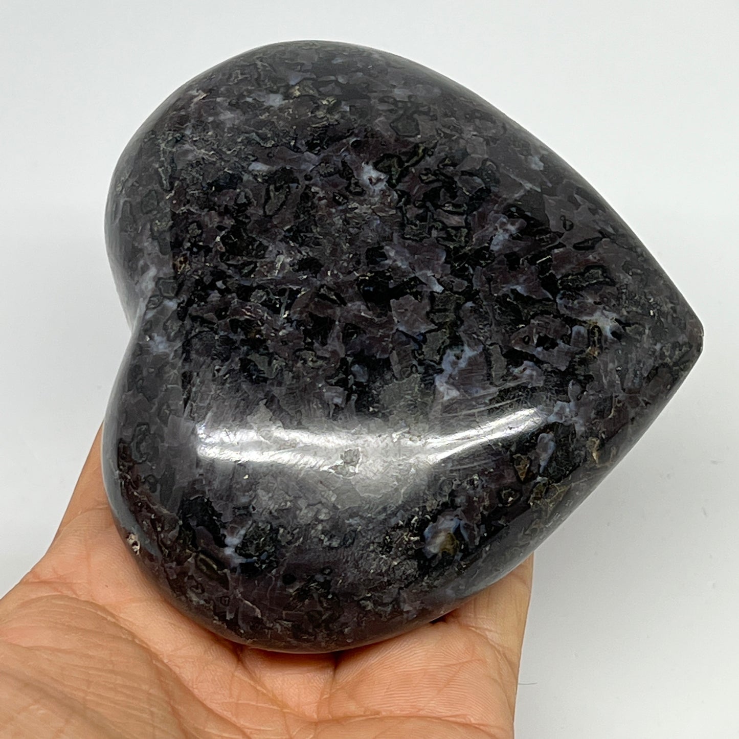 510g,3.5"x4"x1.5" Indigo Gabro Merlinite Heart Gemstone @Madagascar,B19946