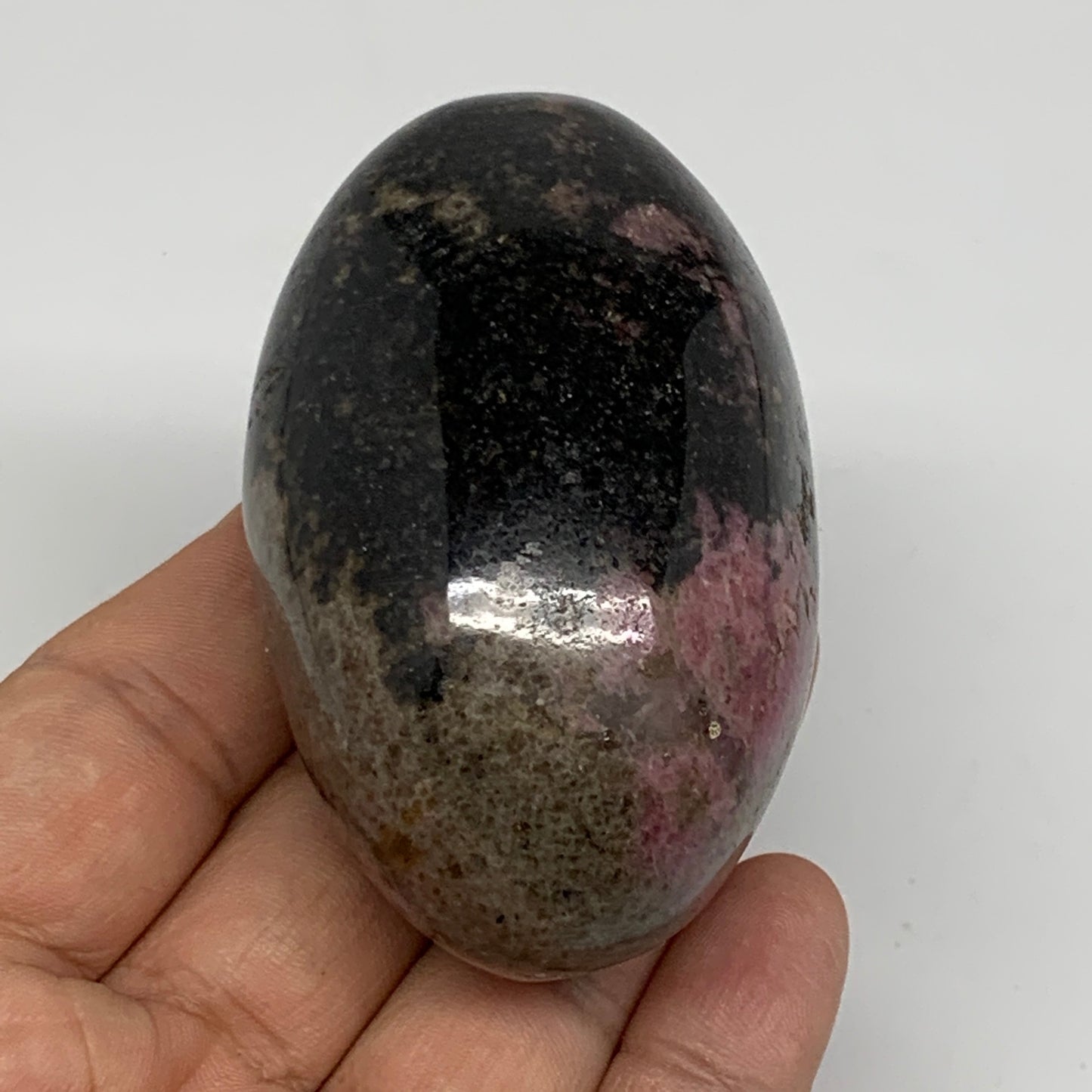 221.6g, 2.8"x1.7"x1.6", Rhodonite Palm-Stone Polished Reiki Madagascar,B12097