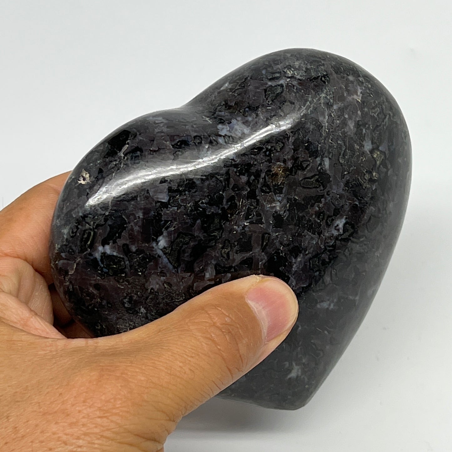 510g,3.5"x4"x1.5" Indigo Gabro Merlinite Heart Gemstone @Madagascar,B19946