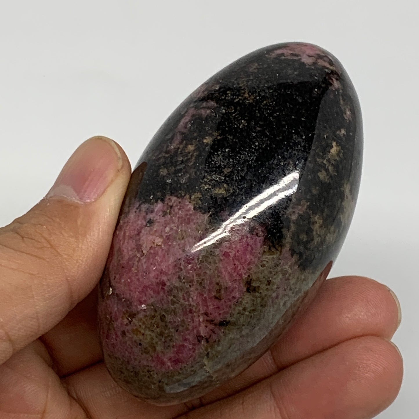 221.6g, 2.8"x1.7"x1.6", Rhodonite Palm-Stone Polished Reiki Madagascar,B12097