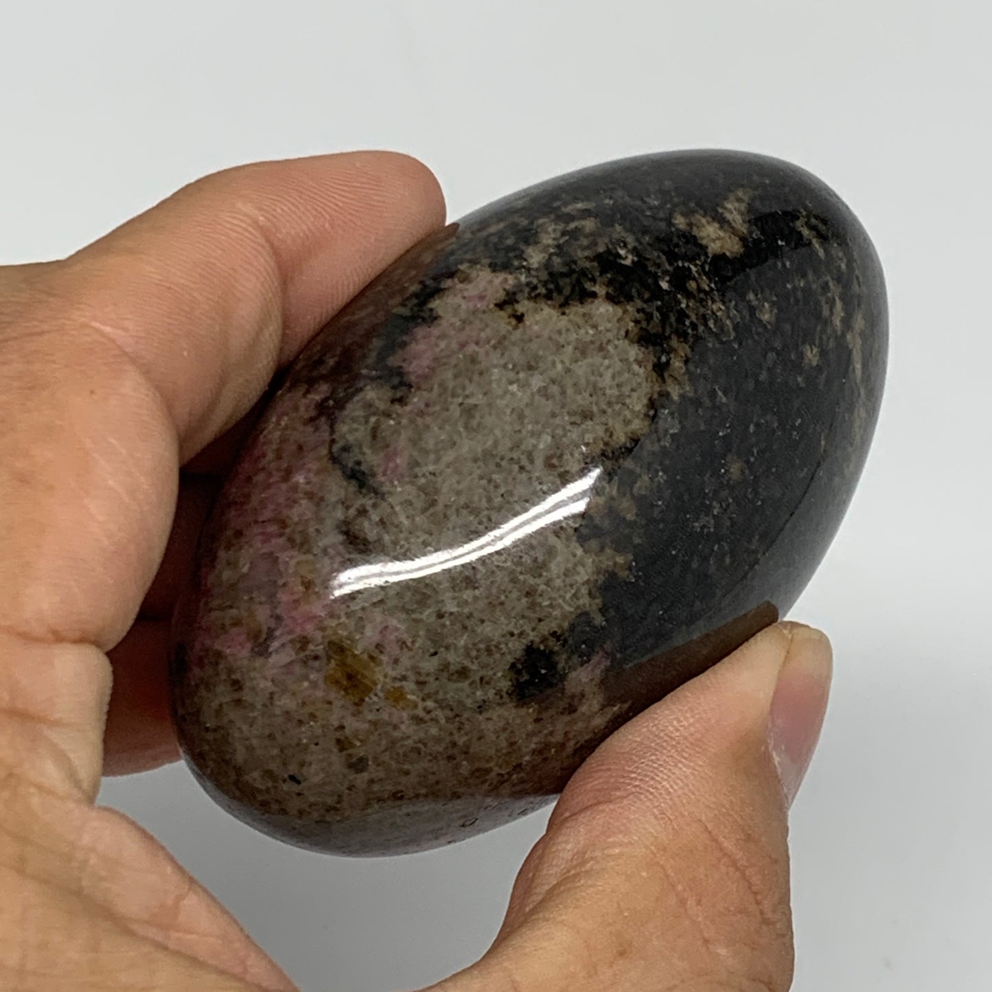 221.6g, 2.8"x1.7"x1.6", Rhodonite Palm-Stone Polished Reiki Madagascar,B12097