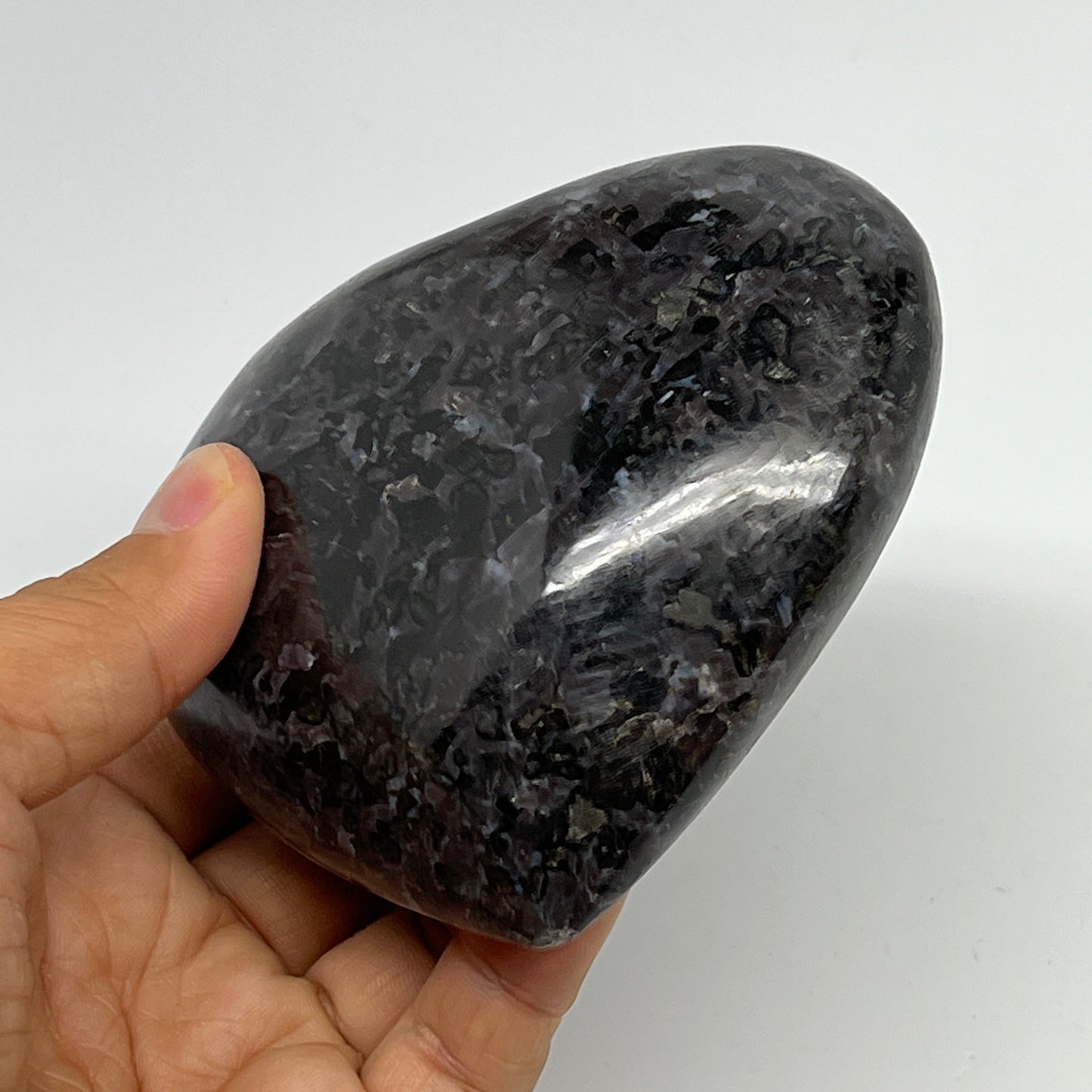 510g,3.5"x4"x1.5" Indigo Gabro Merlinite Heart Gemstone @Madagascar,B19946