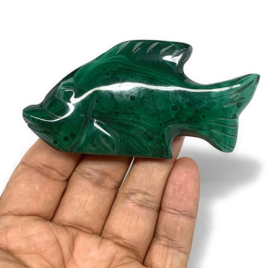 97.4g, 3.5"x1.7"x0.6" Natural Solid Malachite Fish Figurine @Congo, B7214