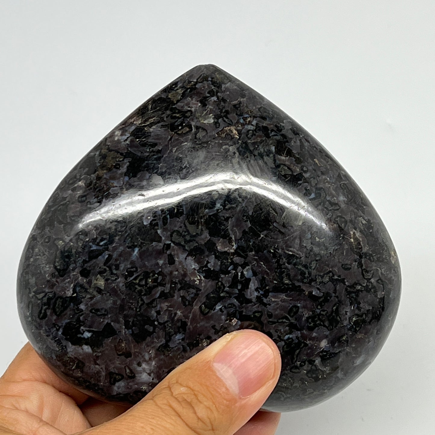 510g,3.5"x4"x1.5" Indigo Gabro Merlinite Heart Gemstone @Madagascar,B19946