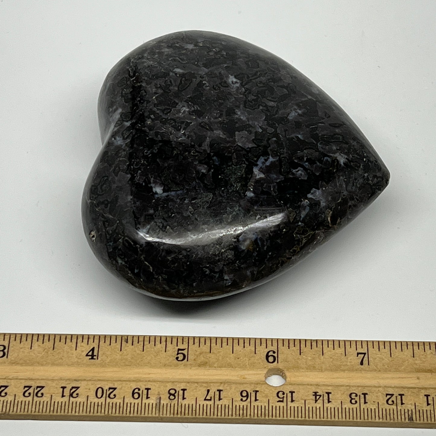 510g,3.5"x4"x1.5" Indigo Gabro Merlinite Heart Gemstone @Madagascar,B19946