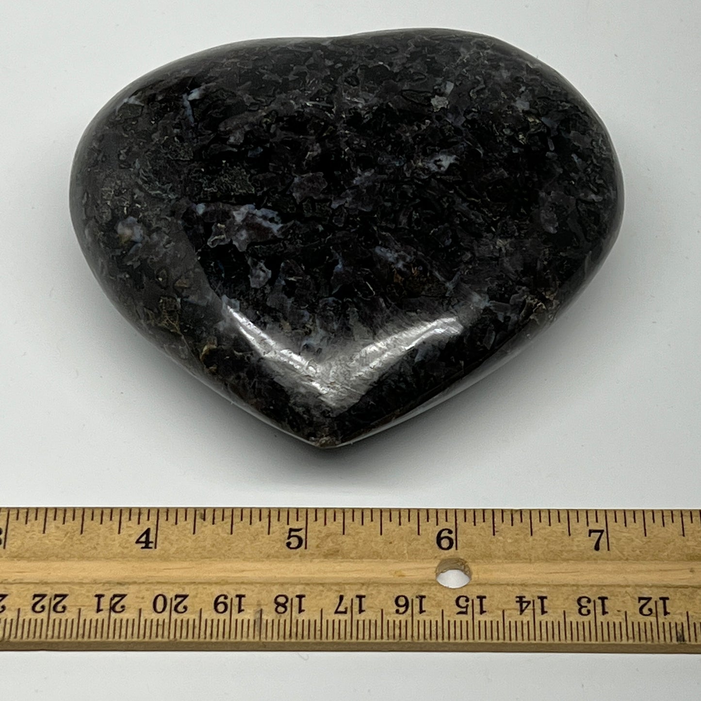 510g,3.5"x4"x1.5" Indigo Gabro Merlinite Heart Gemstone @Madagascar,B19946