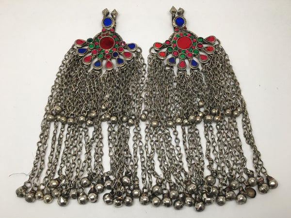 2x Pair Vintage Afghan Kuchi Pendant Jingle Bells Chain Boho Statement,KC349