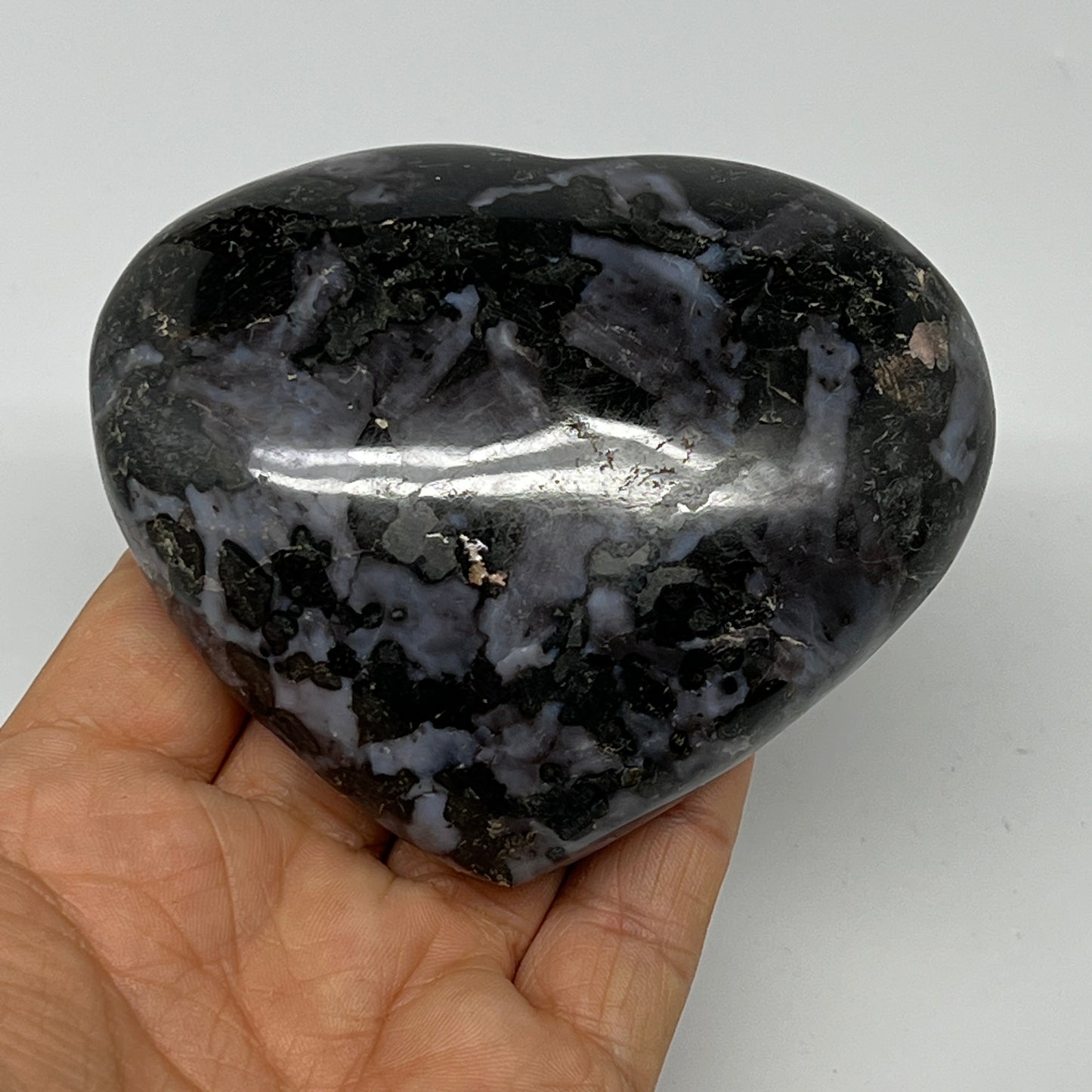 346.7g,3"x3.6"x1.3" Indigo Gabro Merlinite Heart Gemstone @Madagascar,B19947
