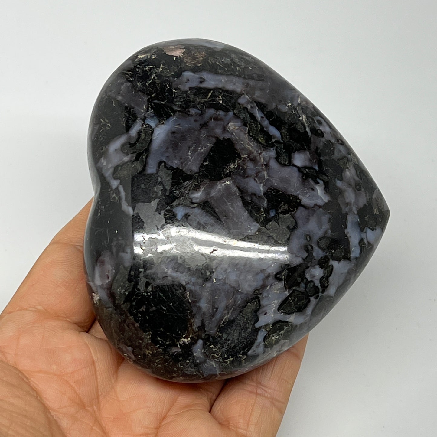346.7g,3"x3.6"x1.3" Indigo Gabro Merlinite Heart Gemstone @Madagascar,B19947