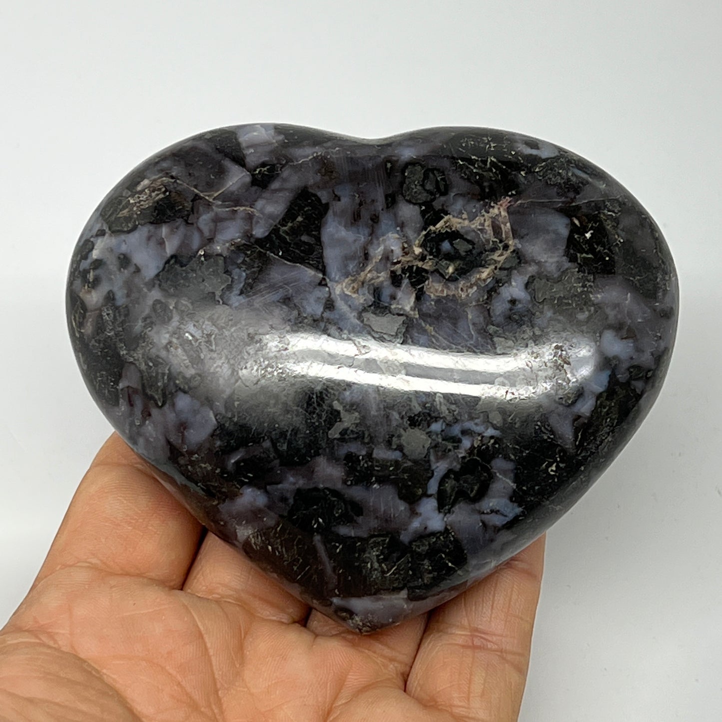 346.7g,3"x3.6"x1.3" Indigo Gabro Merlinite Heart Gemstone @Madagascar,B19947