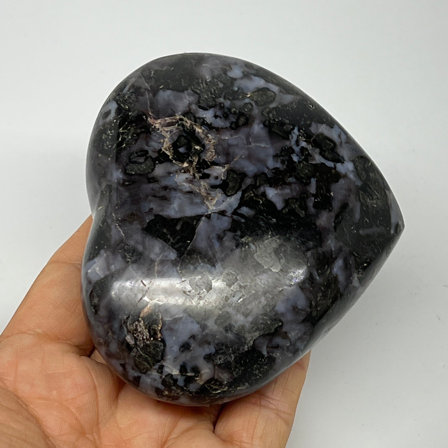 346.7g,3"x3.6"x1.3" Indigo Gabro Merlinite Heart Gemstone @Madagascar,B19947