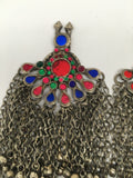 2x Pair Vintage Afghan Kuchi Pendant Jingle Bells Chain Boho Statement,KC349
