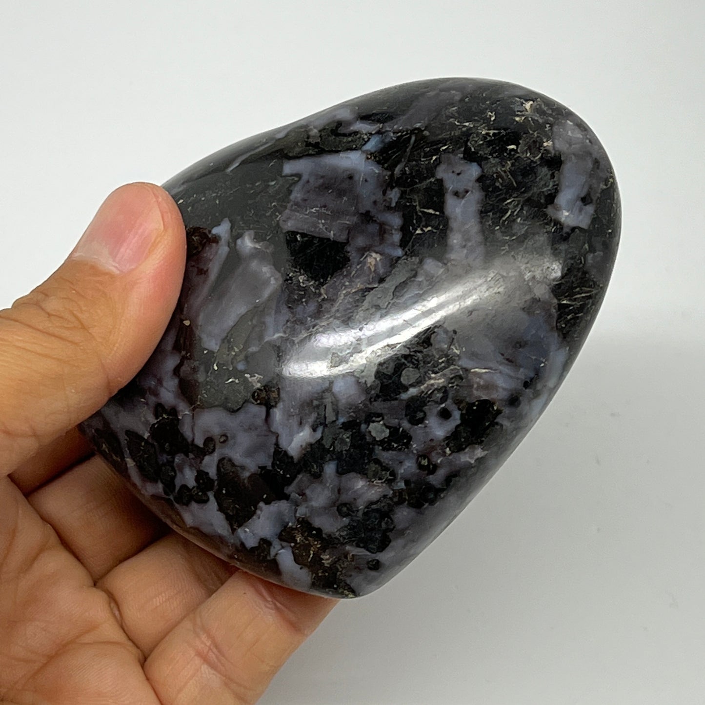 346.7g,3"x3.6"x1.3" Indigo Gabro Merlinite Heart Gemstone @Madagascar,B19947