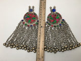 2x Pair Vintage Afghan Kuchi Pendant Jingle Bells Chain Boho Statement,KC350