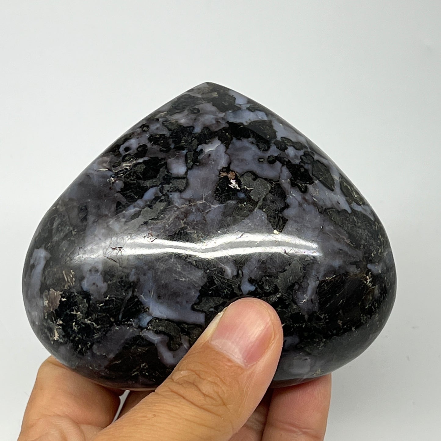 346.7g,3"x3.6"x1.3" Indigo Gabro Merlinite Heart Gemstone @Madagascar,B19947