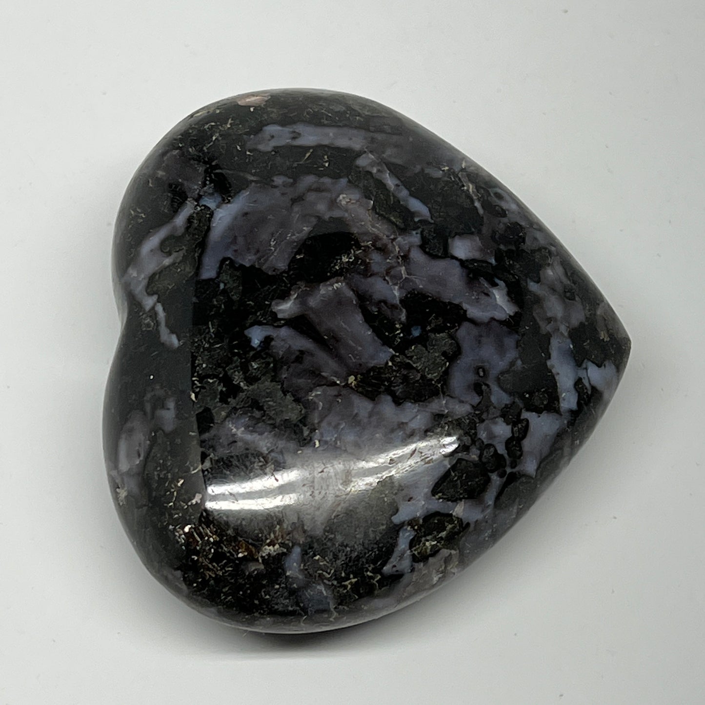 346.7g,3"x3.6"x1.3" Indigo Gabro Merlinite Heart Gemstone @Madagascar,B19947