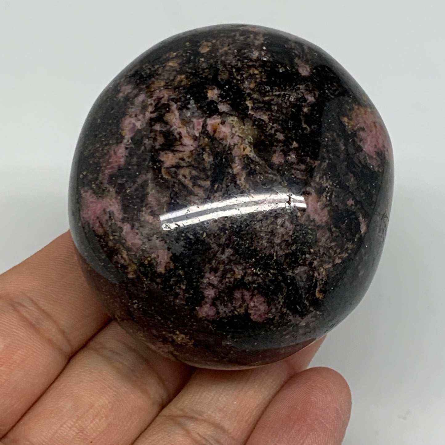 238g, 2.4"x2.1"x1.6", Rhodonite Palm-Stone Polished Reiki Madagascar,B12099