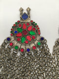 2x Pair Vintage Afghan Kuchi Pendant Jingle Bells Chain Boho Statement,KC350