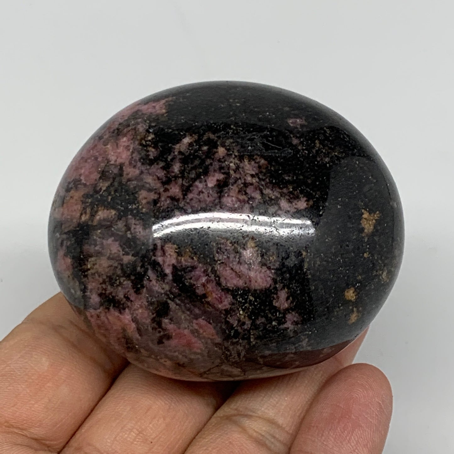 238g, 2.4"x2.1"x1.6", Rhodonite Palm-Stone Polished Reiki Madagascar,B12099