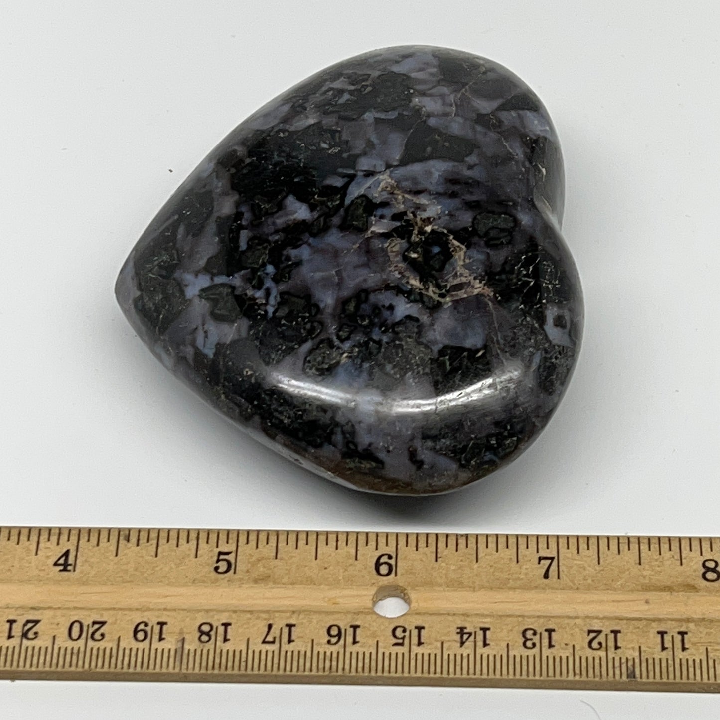 346.7g,3"x3.6"x1.3" Indigo Gabro Merlinite Heart Gemstone @Madagascar,B19947