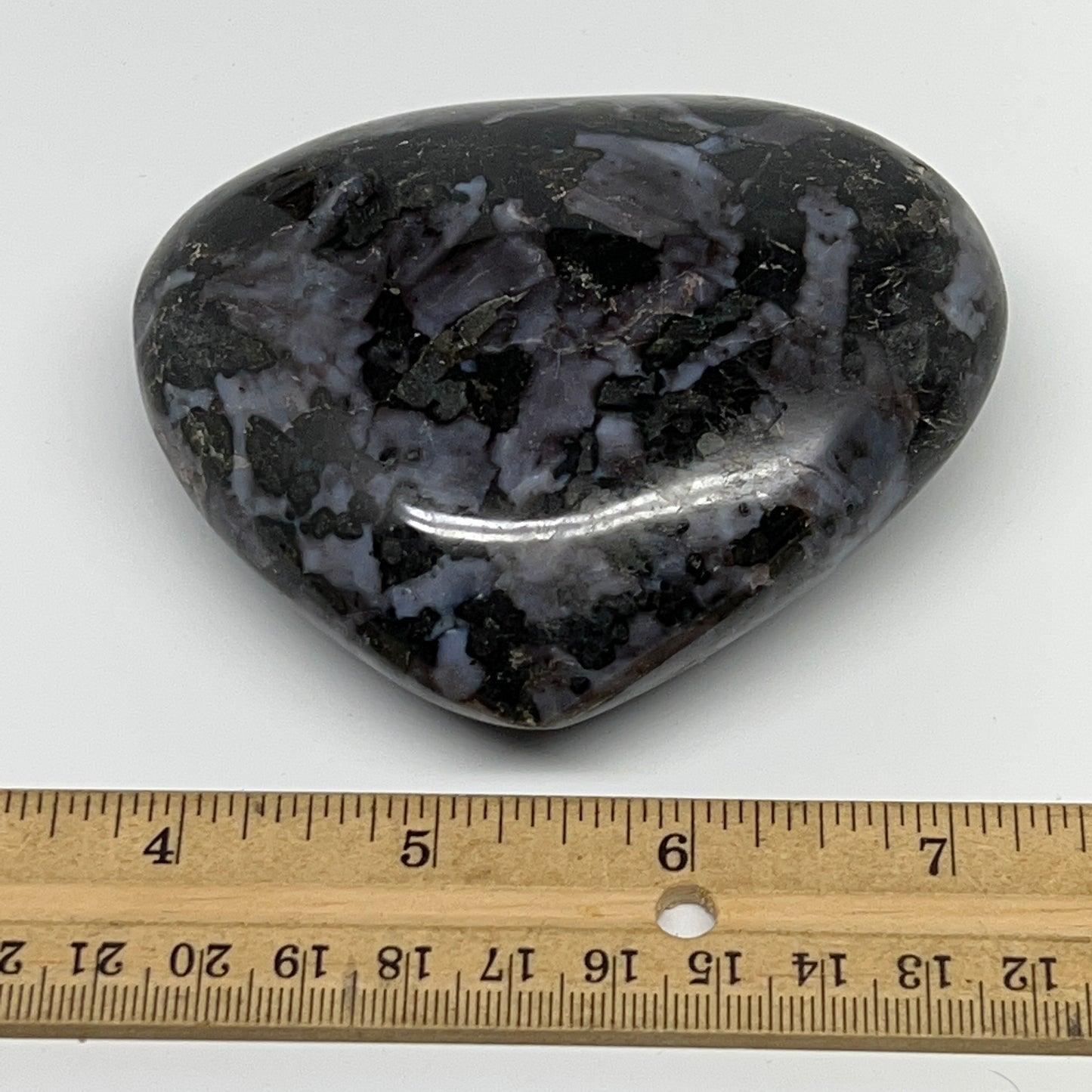 346.7g,3"x3.6"x1.3" Indigo Gabro Merlinite Heart Gemstone @Madagascar,B19947