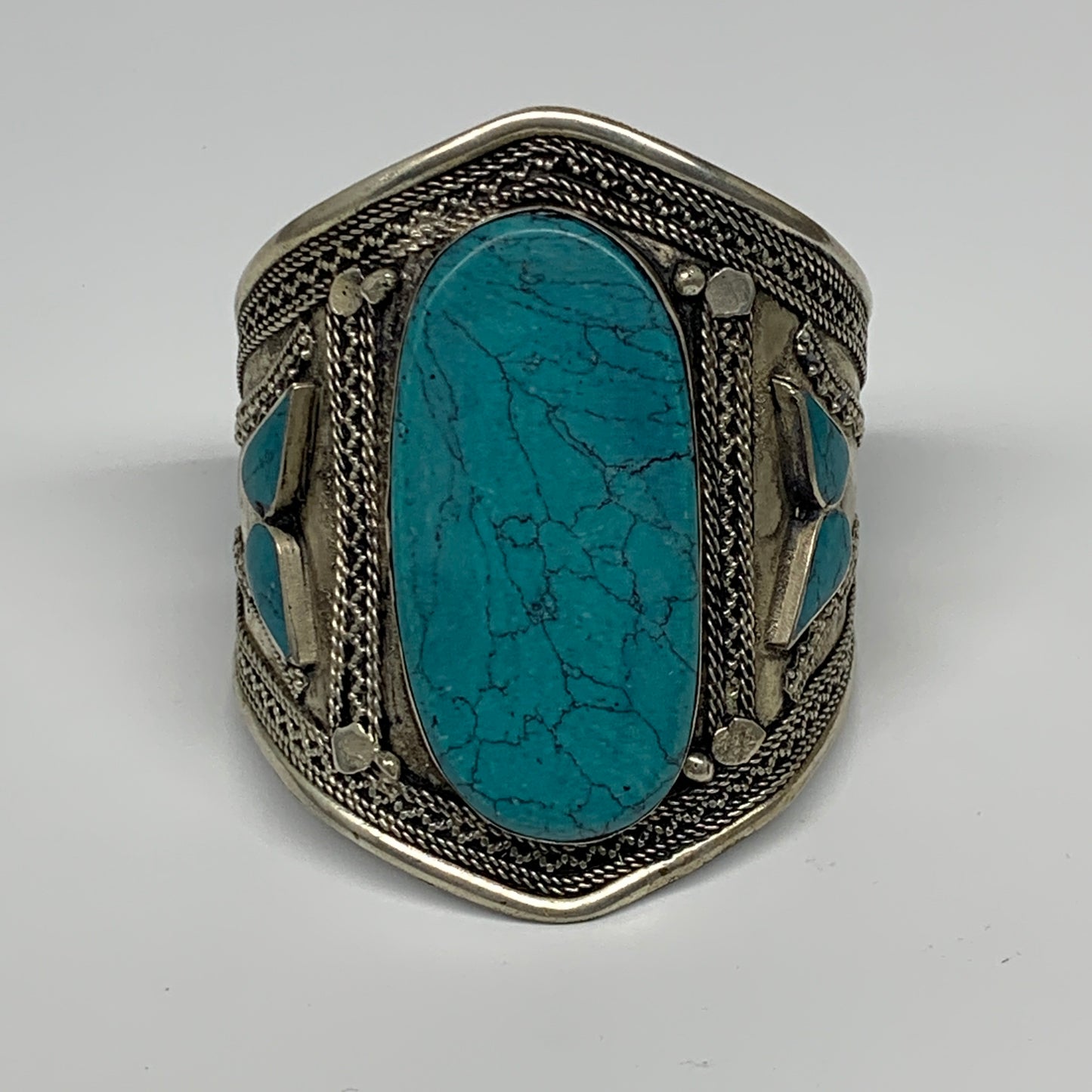 56.1g, 3.2" Vintage Reproduced Afghan Turkmen Synthetic Turquoise Cuff Bracelet,