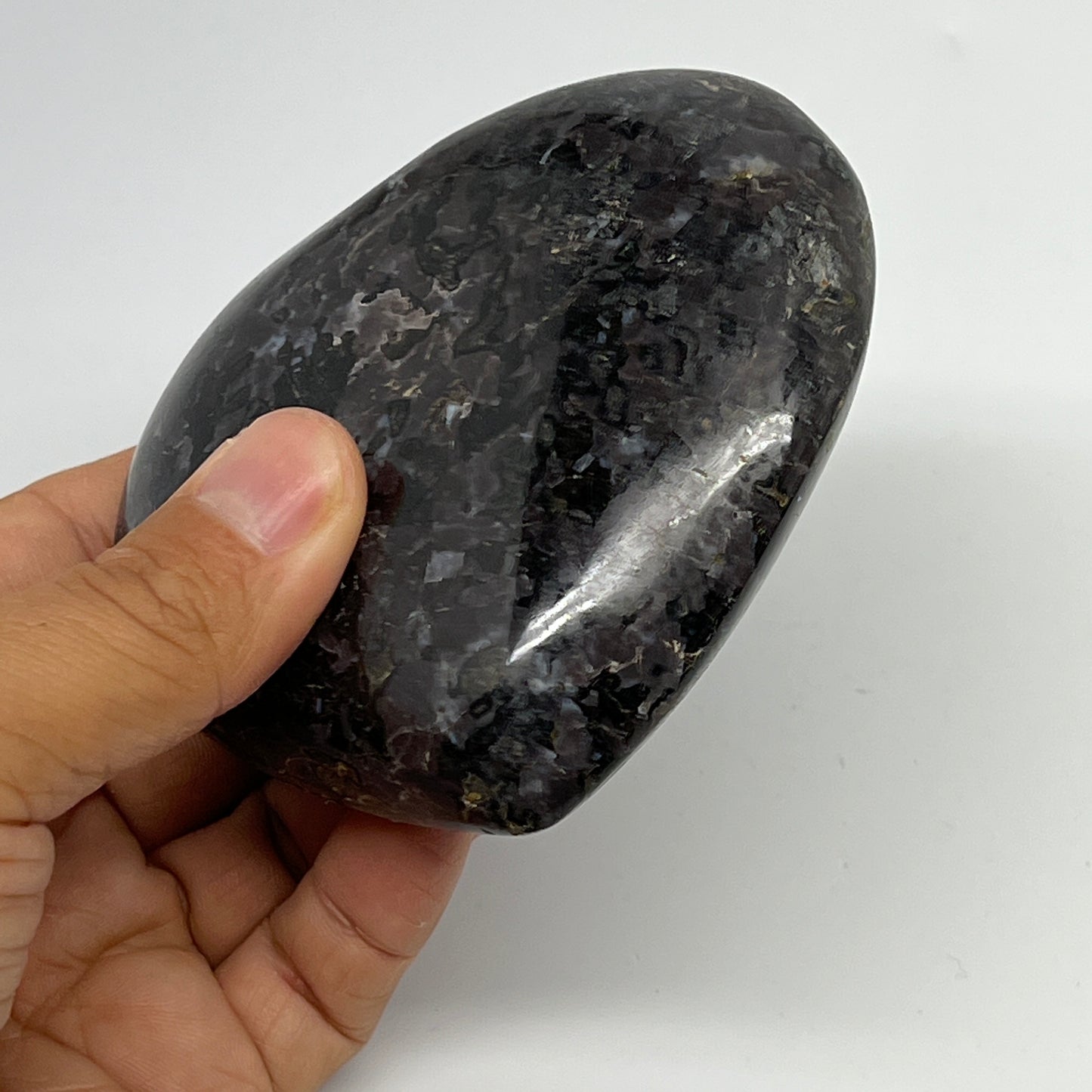 353.1g,3.3"x3.6"x1.2" Indigo Gabro Merlinite Heart Gemstone @Madagascar,B19949