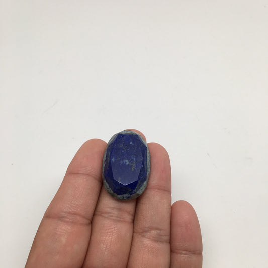 9.7Grams Natural Faceted Oval Lapis Lazuli Cabochon Flat Bottom @Afghanistan,C44 - watangem.com