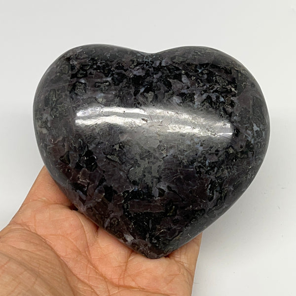 460g,3.5"x3.8"x1.6" Indigo Gabro Merlinite Heart Gemstone @Madagascar,B19950