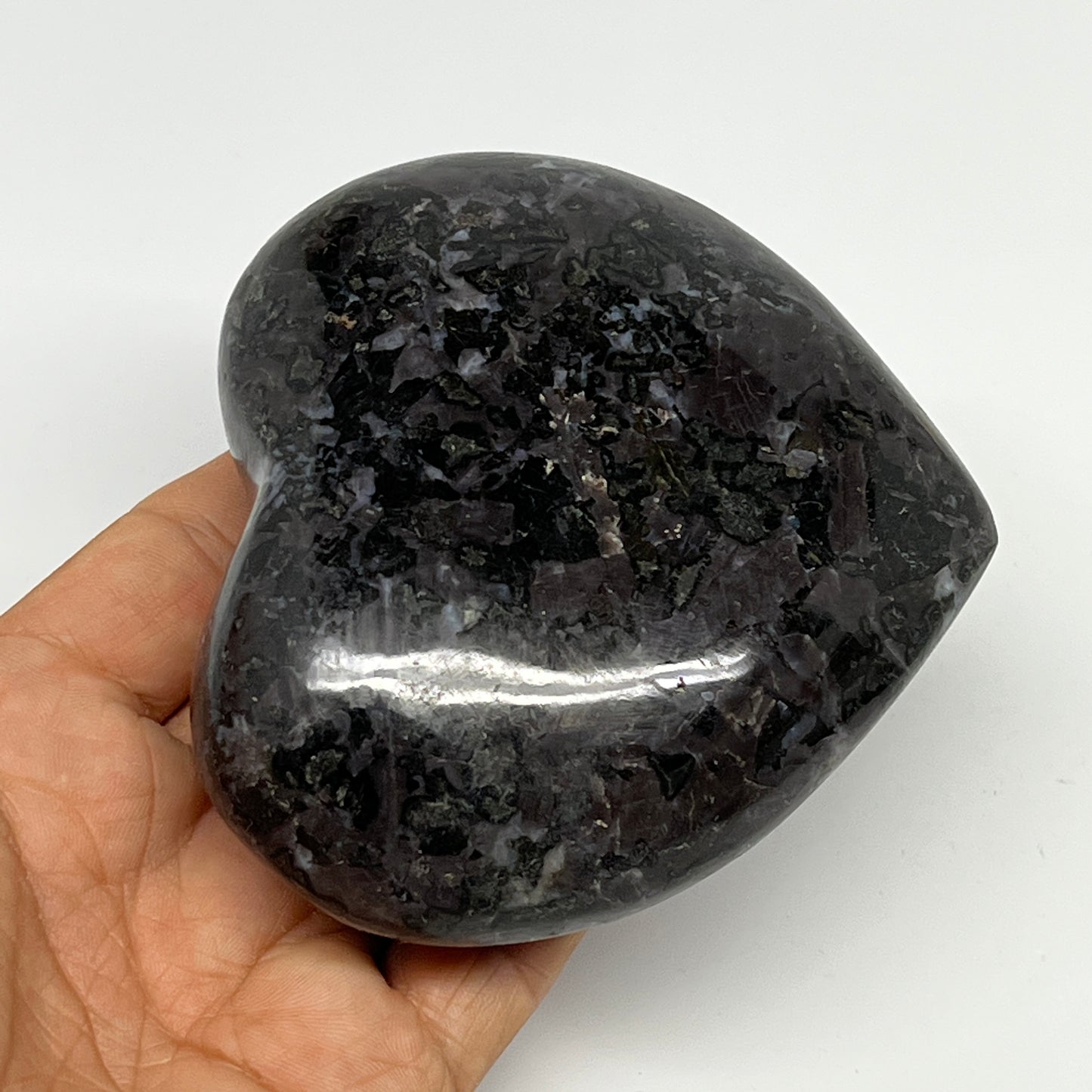 460g,3.5"x3.8"x1.6" Indigo Gabro Merlinite Heart Gemstone @Madagascar,B19950