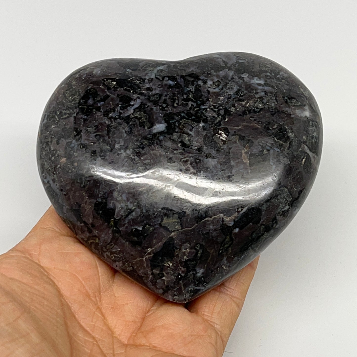 460g,3.5"x3.8"x1.6" Indigo Gabro Merlinite Heart Gemstone @Madagascar,B19950