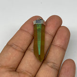 6.3g, 1.6"x0.5"x0.4", Moss Green Point Pendant Sterling Silver from Brazil,P001,