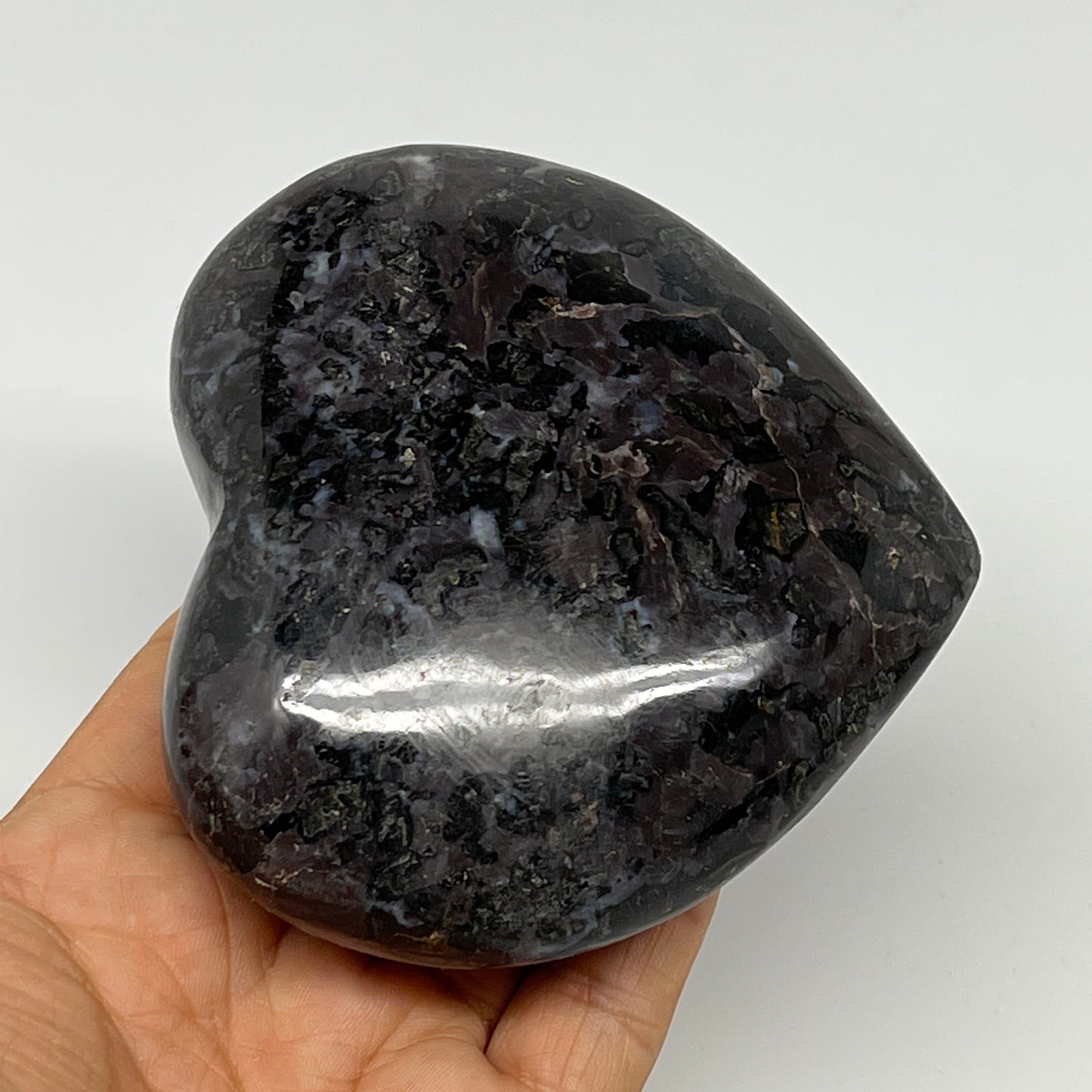 460g,3.5"x3.8"x1.6" Indigo Gabro Merlinite Heart Gemstone @Madagascar,B19950