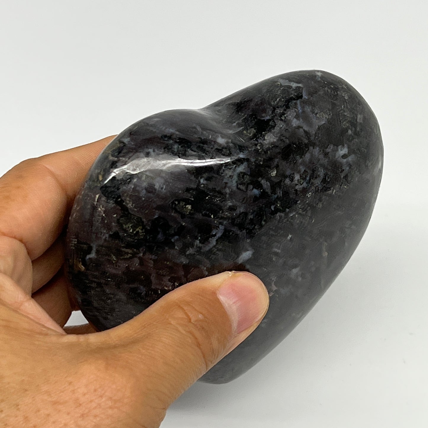 460g,3.5"x3.8"x1.6" Indigo Gabro Merlinite Heart Gemstone @Madagascar,B19950