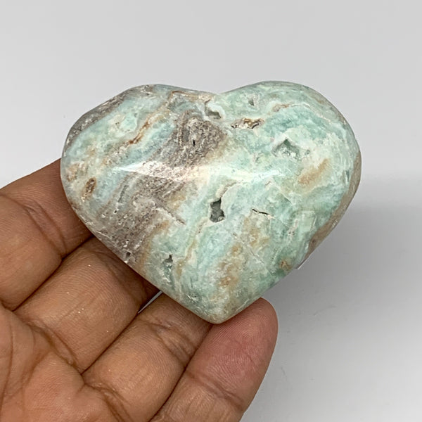 96.2g, 2"x2.4"x1.1" Blue Aragonite Heart Gemstones @Afghanistan, B26542