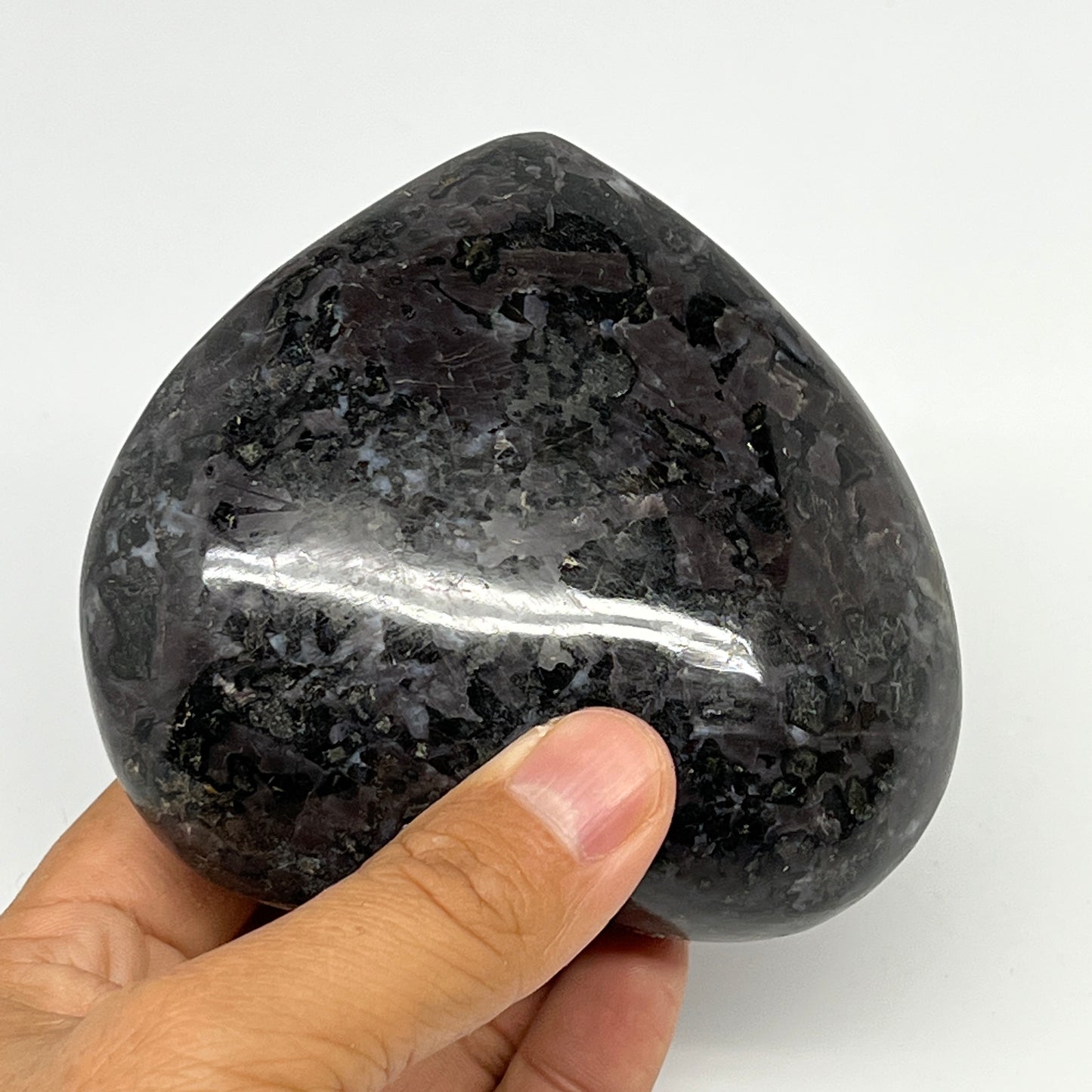 460g,3.5"x3.8"x1.6" Indigo Gabro Merlinite Heart Gemstone @Madagascar,B19950