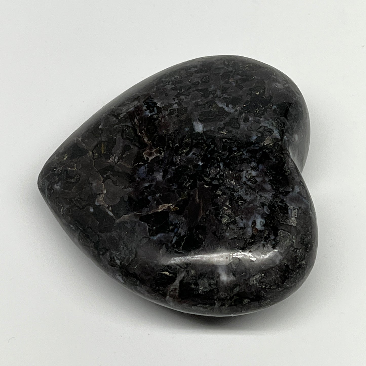 460g,3.5"x3.8"x1.6" Indigo Gabro Merlinite Heart Gemstone @Madagascar,B19950