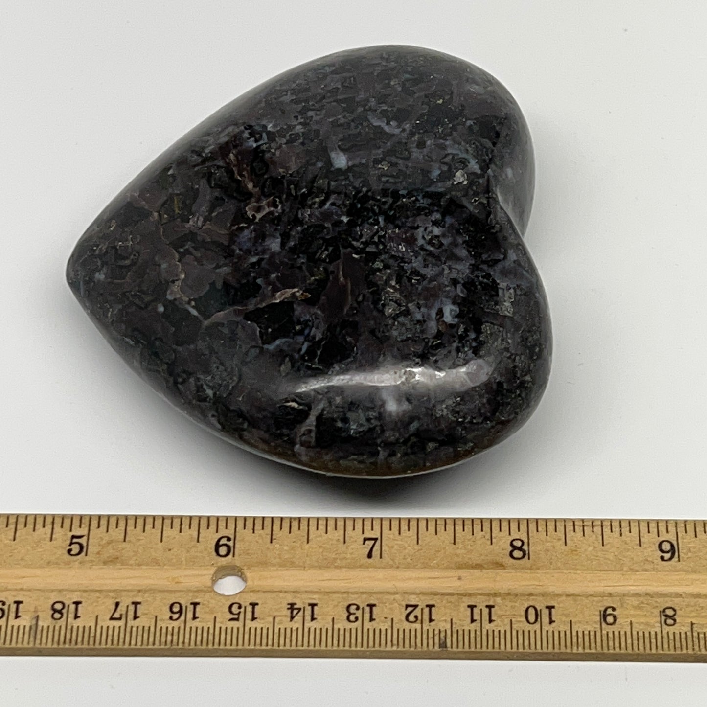 460g,3.5"x3.8"x1.6" Indigo Gabro Merlinite Heart Gemstone @Madagascar,B19950