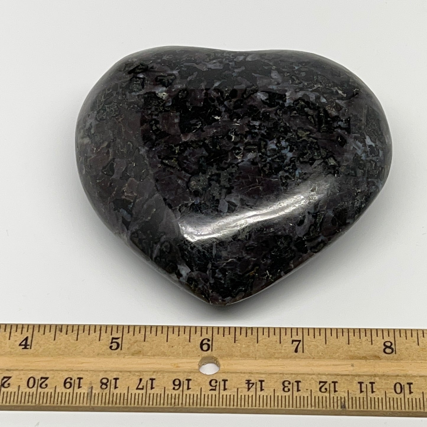 460g,3.5"x3.8"x1.6" Indigo Gabro Merlinite Heart Gemstone @Madagascar,B19950