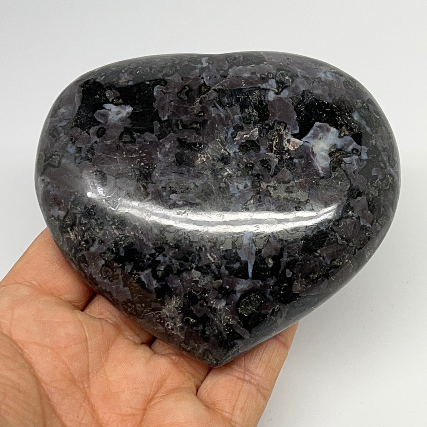 387.3g,3.3"x3.7"x1.2" Indigo Gabro Merlinite Heart Gemstone @Madagascar,B19951