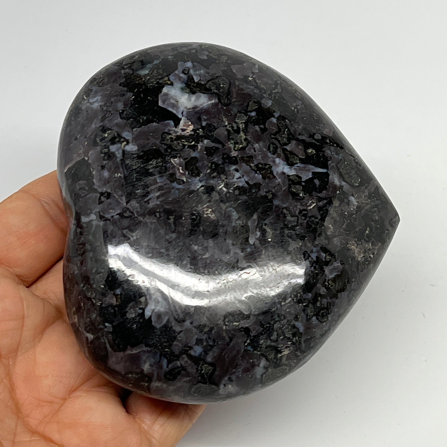 387.3g,3.3"x3.7"x1.2" Indigo Gabro Merlinite Heart Gemstone @Madagascar,B19951
