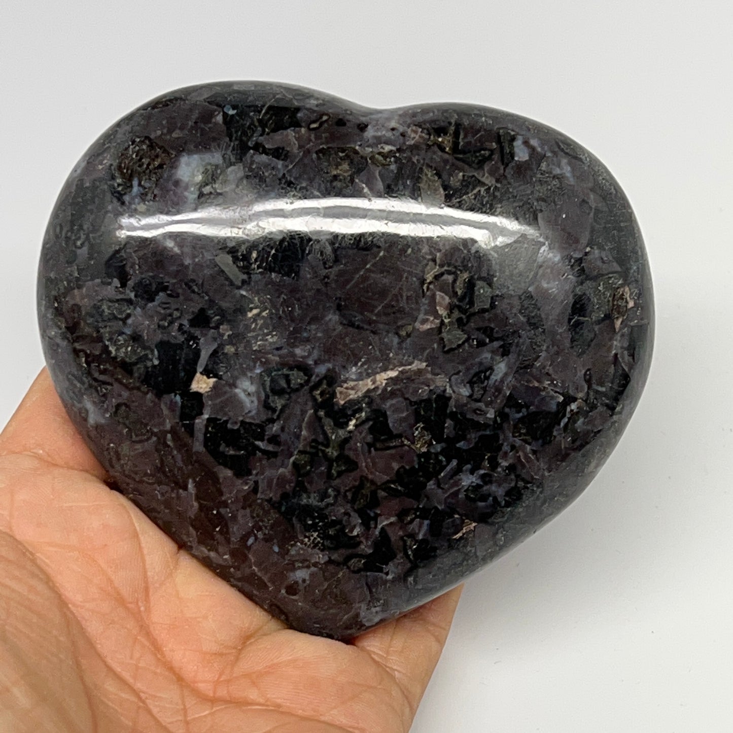 387.3g,3.3"x3.7"x1.2" Indigo Gabro Merlinite Heart Gemstone @Madagascar,B19951