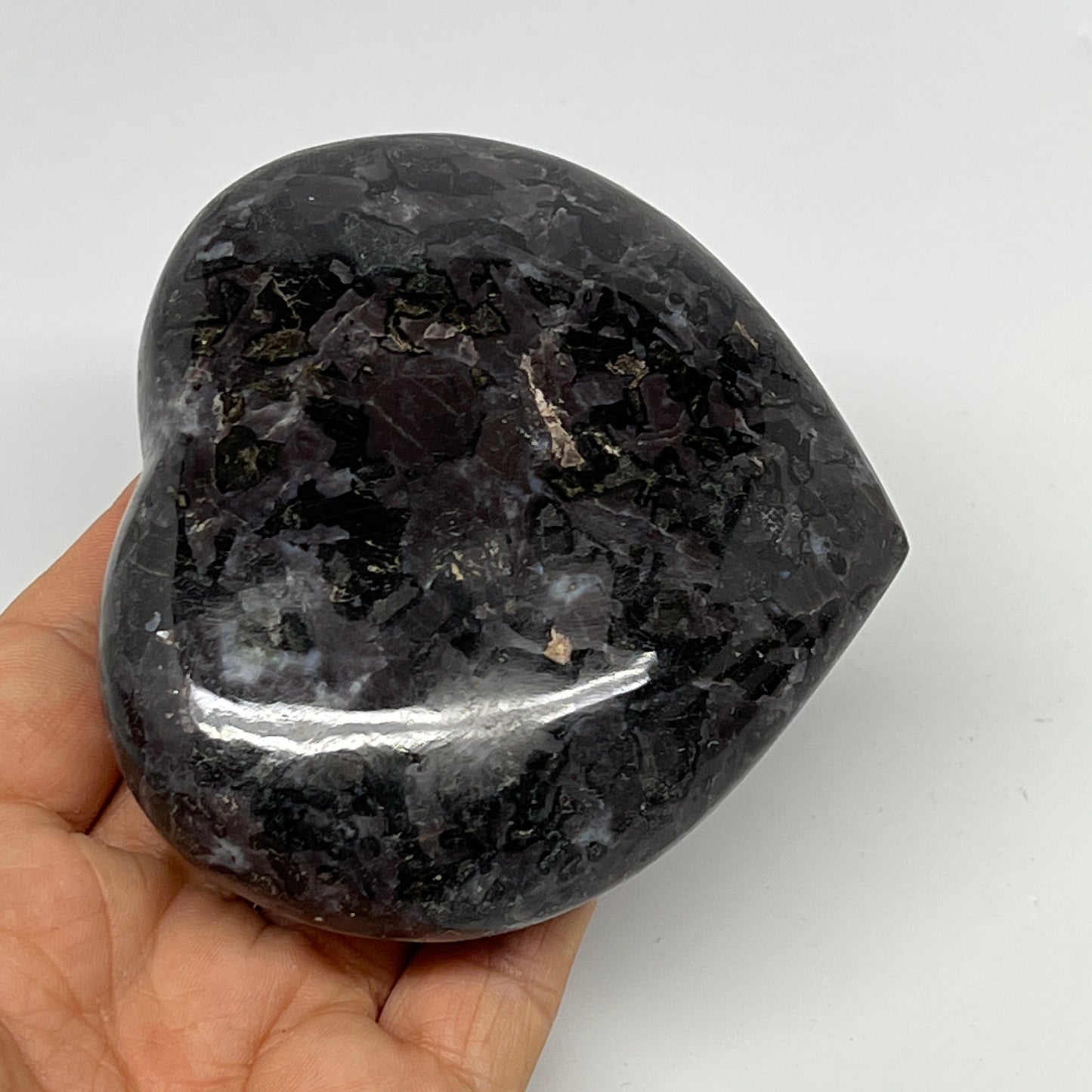 387.3g,3.3"x3.7"x1.2" Indigo Gabro Merlinite Heart Gemstone @Madagascar,B19951