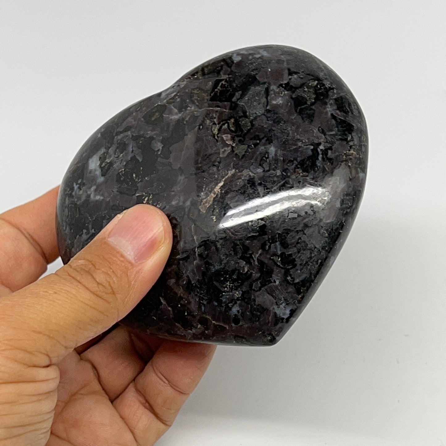 387.3g,3.3"x3.7"x1.2" Indigo Gabro Merlinite Heart Gemstone @Madagascar,B19951
