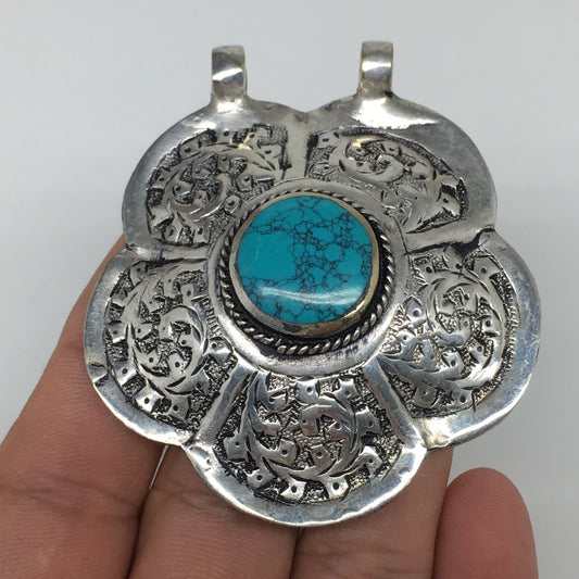 1pc,2.5"x2.2"x0.6",Turkmen Pendant Green Turquoise Inlay Square Shape,TN575