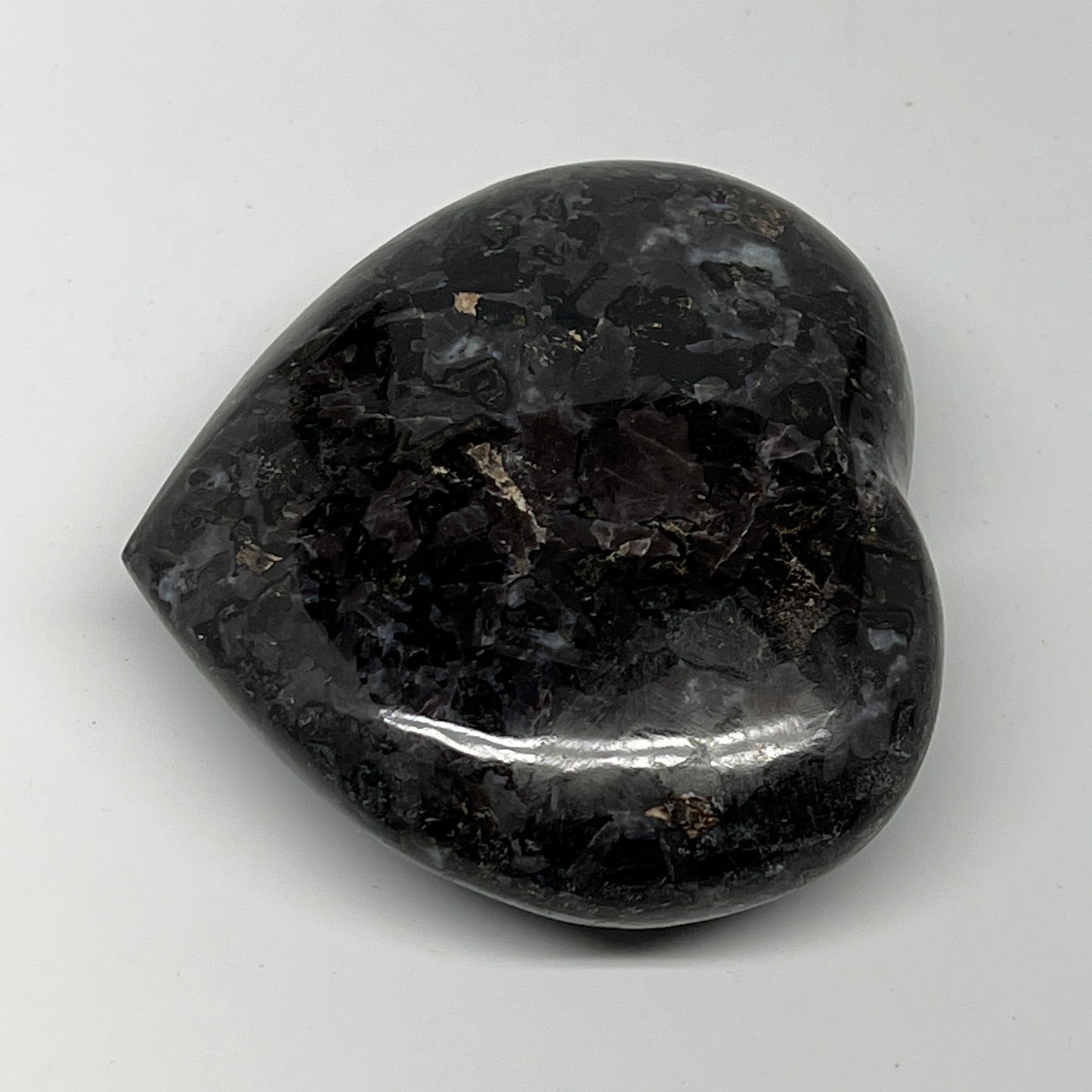 387.3g,3.3"x3.7"x1.2" Indigo Gabro Merlinite Heart Gemstone @Madagascar,B19951