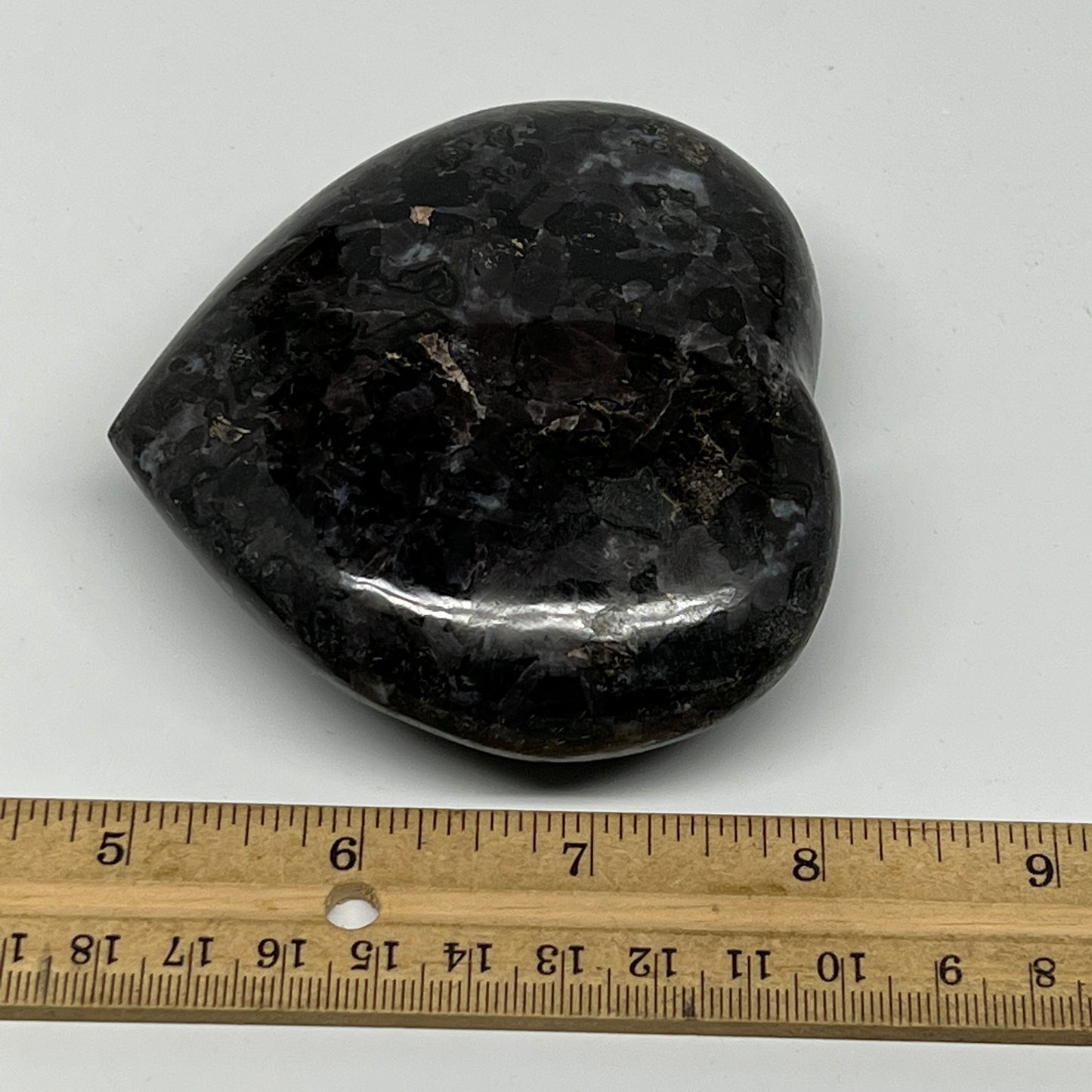 387.3g,3.3"x3.7"x1.2" Indigo Gabro Merlinite Heart Gemstone @Madagascar,B19951
