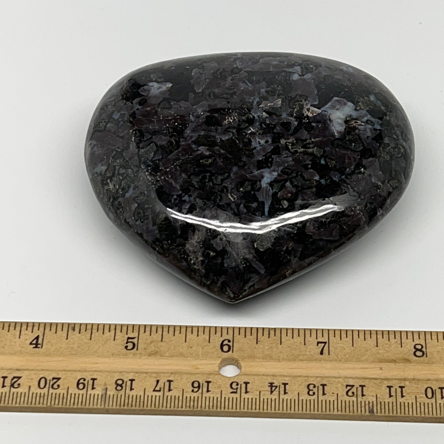 387.3g,3.3"x3.7"x1.2" Indigo Gabro Merlinite Heart Gemstone @Madagascar,B19951