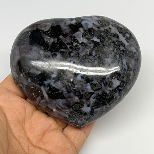 402.9g,3.2"x3.7"x1.3" Indigo Gabro Merlinite Heart Gemstone @Madagascar,B19952